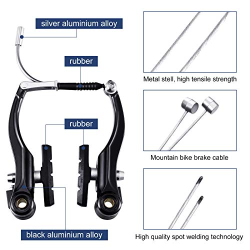 Riakrum 2 Sets de Frenos de Bicicleta Incluye 2 Pares de Frenos de Tipo V con 2 Piezas Cables de Freno y 4 Piezas Tapas de Extremo de Cable para Bicicletas de Montañas