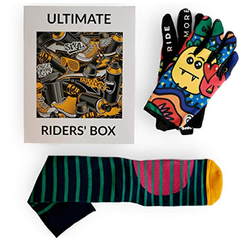 RideMore – Guantes de Ciclismo para Hombre y Mujer | para BMX, Scooter, MTB y Ciclistas | Guantes Finos con Slip-On, Fuerte Agarre y Pantalla táctil (Giftbox - Cartoon,L)