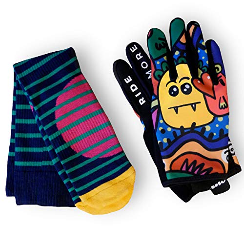 RideMore – Guantes de Ciclismo para Hombre y Mujer | para BMX, Scooter, MTB y Ciclistas | Guantes Finos con Slip-On, Fuerte Agarre y Pantalla táctil (Giftbox - Cartoon,L)