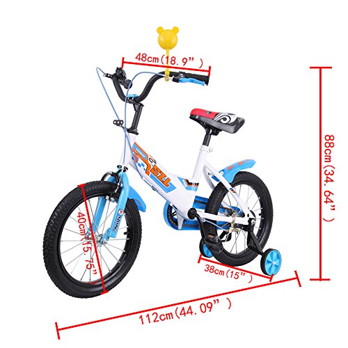 Ridgeyard 16 pulgadas Bicicleta Infantil Estudio aprendizaje montar a caballo bicicleta niños niñas bicicleta con ruedines por 3-5 años(azul)