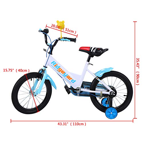 Ridgeyard Bicicleta infantil de 16 pulgadas para aprender a montar a caballo, con estabilizadores, para niños de 4 a 8 años (azul)