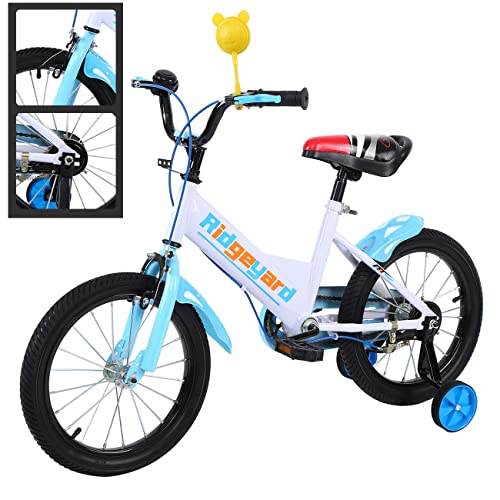 Ridgeyard Bicicleta infantil de 16 pulgadas para aprender a montar a caballo, con estabilizadores, para niños de 4 a 8 años (azul)