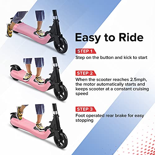 Riding' times Patinete eléctrico para niños 4 a 12 años, Scooter Kickscooter Plegable, hasta 7 km/h, Gama 7km, Motor 120W, Tiempo de Carga 2H, para niños y niñas