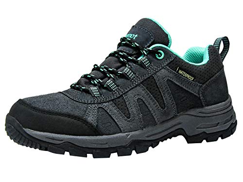 riemot Zapatillas Trekking para Mujer y Hombre, Zapatos de Senderismo Calzado de Montaña Escalada Aire Libre Impermeable Ligero Antideslizantes Zapatillas de Trail Running, Mujer Gris Verde 41 EU