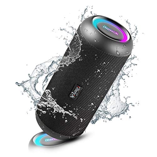 RIENOK Altavoz Bluetooth 30W Impermeable IPX67 Altavoz Inalámbrico Bluetooth 5.0 Con Luces, Recargable USB Sonido Envolvente 360°, Apoya Micro SD AUX