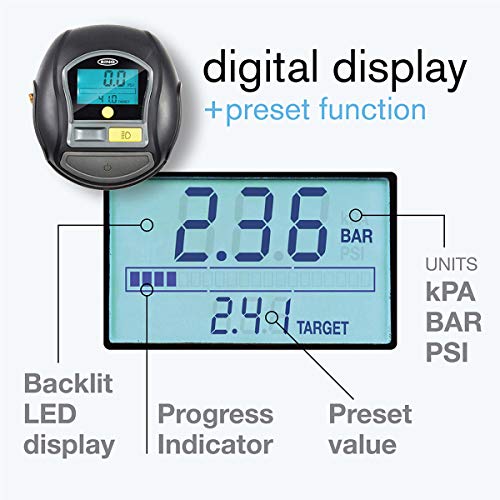 Ring Automotive Inflador de neumáticos Digital RTC1000 de Ring con configuración rápida de detención automática, con luz LED, Manguera de Aire: 70 cm