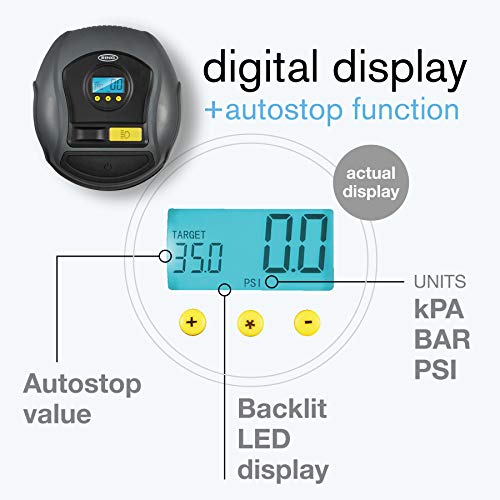 Ring Automotive Inflador de neumáticos Digital RTC500 de Ring con detención automática, con luz LED, Manguera de Aire: 65 cm