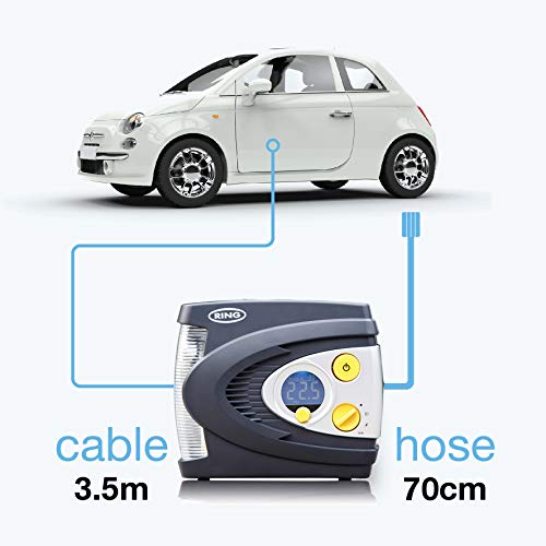 Ring RAC635 Compresor de Aire Digital Preconfigurado con Caja, Adaptador y Luz LED