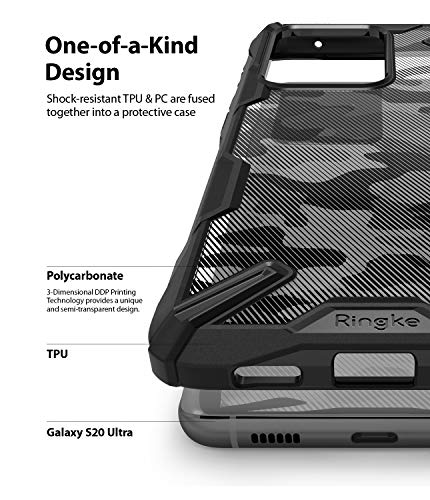 Ringke Fusion-X Diseñado para Funda Samsung Galaxy S20 Ultra, Transparente al Dorso Carcasa Galaxy S20 Ultra Protección Resistente Impactos TPU + PC Funda para Galaxy S20 Ultra (2020) - Camo Black