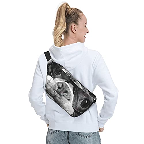 Riñonera Boston Terrier Hipster Dog Sling Bag Riñonera Crossbody Mochila de Hombro Casual Bolsas de Pecho Mochila de Cintura