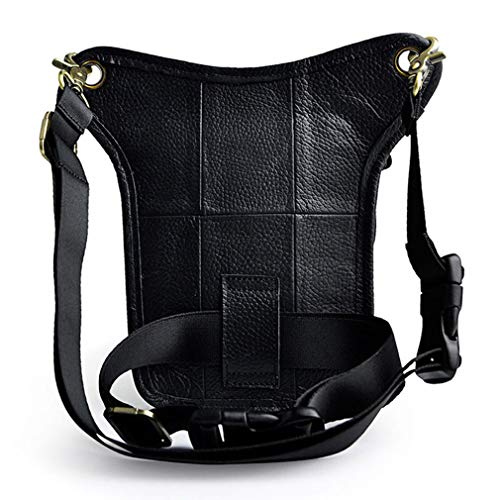 Riñonera de Cuero Bolsa de Pierna caída para Hombres Mujeres Riñonera Táctica Motocicleta Ciclista Ciclismo Senderismo Deportes Camping Mochila para Montar Mochila de Bolsillo Negro