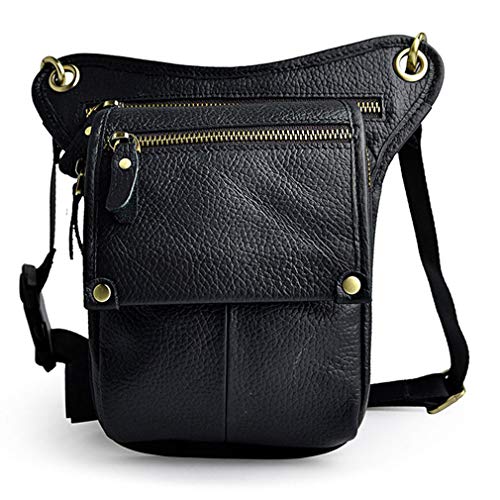 Riñonera de Cuero Bolsa de Pierna caída para Hombres Mujeres Riñonera Táctica Motocicleta Ciclista Ciclismo Senderismo Deportes Camping Mochila para Montar Mochila de Bolsillo Negro