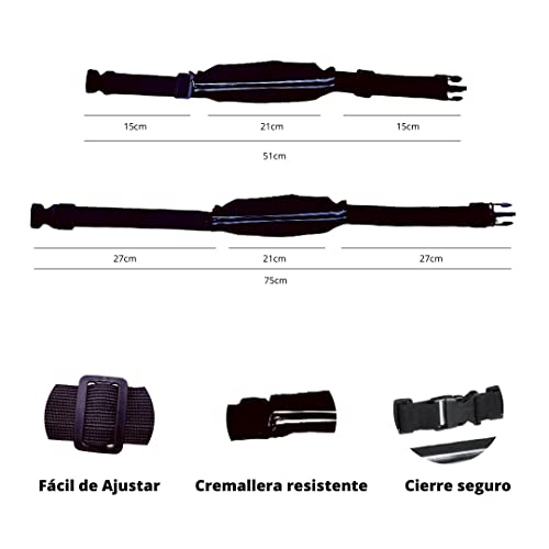 Riñonera Deportiva con Cierre Cremallera, Cinturon Running Impermeable. Pack Entero con complementos: Riñonera Running, Pulsera Reflectante y Brazalete Deportivo Impermeable