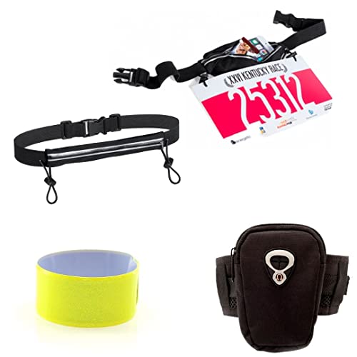 Riñonera Deportiva con Cierre Cremallera, Cinturon Running Impermeable. Pack Entero con complementos: Riñonera Running, Pulsera Reflectante y Brazalete Deportivo Impermeable