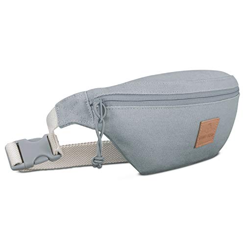 Riñonera Hombre y Mujer Gris - JOHNNY URBAN Toni Ropa Mujer Bandoleras Hombre - Bolso de Tela para Festivales, Deportes y Viaje - Bolsa de Cintura Algodón Hipster - Repelente al Agua