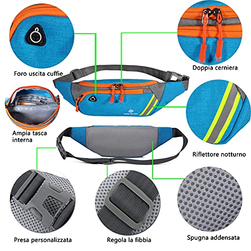 Riñonera Hombres y Mujeres, Riñonera Running Bolso Cinturón Ajustable Impermeable Multifuncional, Riñoneras Deportiva con Tiras Reflectantes, adecuados para montañismo, Correr, Andar en Bicicleta