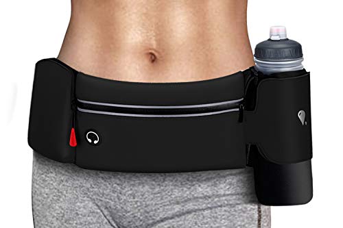 Riñonera Running Deportiva Mujer Hombre con Soporte Plegable para Botellas de Agua (Botellas no Incluidas), sin Rebote de Bolsillo Grande Resistente al Agua, Cinturon para Correr Porta movil Running