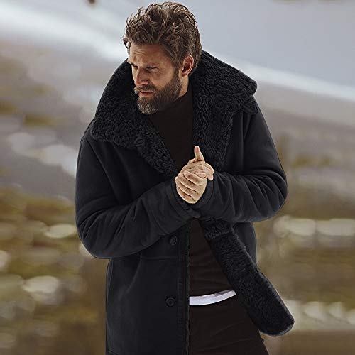 riou Abrigo de Piel de Oveja para Hombre Invierno Lana Cálida con Forro de imitación Cordero Montaña Chaquetas Militar Cazadora Cálido Grueso Vintage Outwear