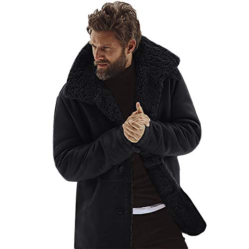 riou Abrigo de Piel de Oveja para Hombre Invierno Lana Cálida con Forro de imitación Cordero Montaña Chaquetas Militar Cazadora Cálido Grueso Vintage Outwear