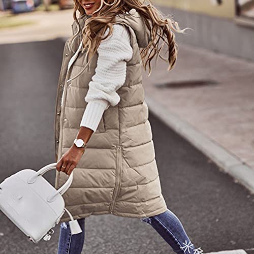 riou Chaquetas sin Mangas Chalecos Acolchados Medio Largo Chaleco de Plumas Invierno con Capucha Parka Abrigos Puffer Outwear Felpa Tops Caliente Pullover Jersey