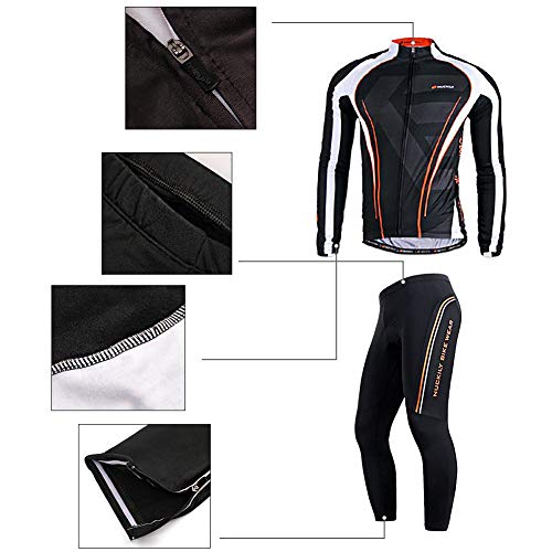 RMane Traje de ciclismo de forro polar para hombre, conjunto de camiseta de manga larga y pantalón de ciclismo acolchado 3D S - 2XL (negro/naranja, M)