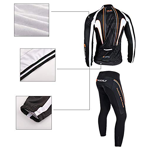 RMane Traje de ciclismo de forro polar para hombre, conjunto de camiseta de manga larga y pantalón de ciclismo acolchado 3D S - 2XL (negro/naranja, M)