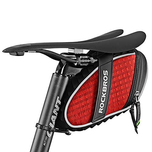 ROCKBROS Bolsa Sillín de Bicicleta Alforja bajo Asiento para MTB Bicicleta Carretera Bolsa Porta Herramientas, Negro/Rojo