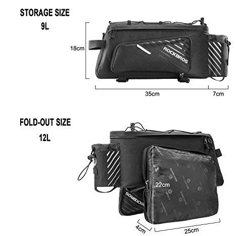 ROCKBROS Bolsa Trasera para Bicicleta Alforja Multifuncional Extensible Portátil 12L para Ciclismo Viaje