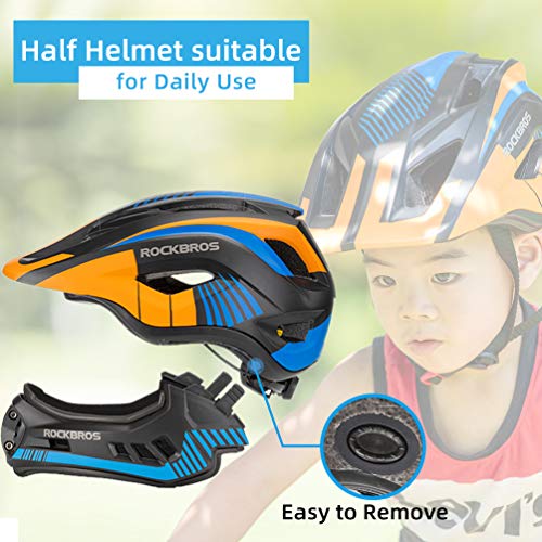 ROCKBROS Casco Integral Desmontable Niños para Bicicleta BMX Montaña Ciclismo Patinaje Casco de Seguridad 48-58cm para 3-15 Años