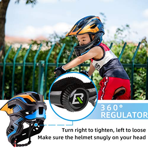 ROCKBROS Casco Integral Desmontable Niños para Bicicleta BMX Montaña Ciclismo Patinaje Casco de Seguridad 48-58cm para 3-15 Años