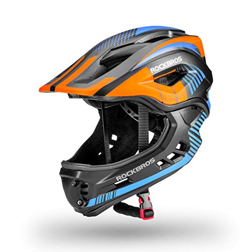 ROCKBROS Casco Integral Desmontable Niños para Bicicleta BMX Montaña Ciclismo Patinaje Casco de Seguridad 48-58cm para 3-15 Años