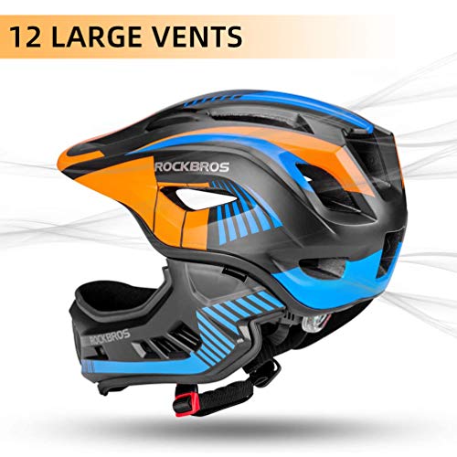 ROCKBROS Casco Integral Desmontable Niños para Bicicleta BMX Montaña Ciclismo Patinaje Casco de Seguridad 48-58cm para 3-15 Años