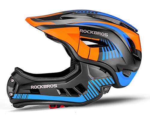 ROCKBROS Casco Integral para Niños de Bicicleta MTB BMX Casco Desmontable Ajustable 48-58CM para 3-15 Años