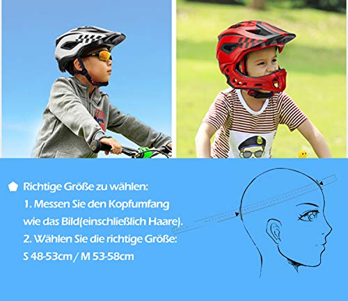 ROCKBROS Casco Integral para Niños de Bicicleta MTB BMX Casco Desmontable Ajustable 48-58CM para 3-15 Años
