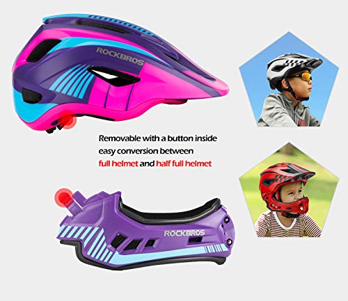 ROCKBROS Casco Integral para Niños de Bicicleta MTB BMX Casco Desmontable Ajustable 48-58CM para 3-15 Años