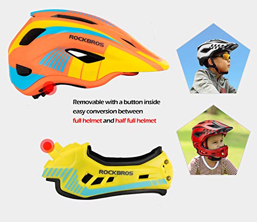 ROCKBROS Casco Integral para Niños de Bicicleta MTB BMX Casco Desmontable Ajustable 48-58CM para 3-15 Años