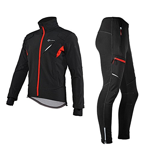 ROCKBROS Chaqueta y Pantalones para Ciclismo Térmicos Impermeables de Invierno con Forro Polar para Bicicleta Running Deportes, Unisex