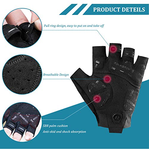 ROCKBROS Guantes Deportivos SBR Antideslizante Verano para Ciclismo Bicicleta MTB Deportes al Aire Libre Hombres Mujeres, Negro