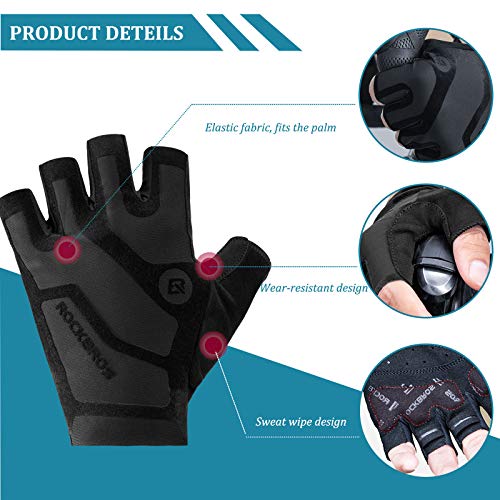 ROCKBROS Guantes Deportivos SBR Antideslizante Verano para Ciclismo Bicicleta MTB Deportes al Aire Libre Hombres Mujeres, Negro