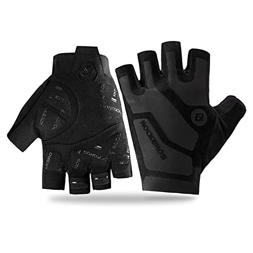 ROCKBROS Guantes Deportivos SBR Antideslizante Verano para Ciclismo Bicicleta MTB Deportes al Aire Libre Hombres Mujeres, Negro