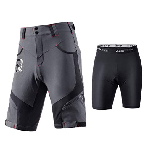 ROCKBROS Pantalones Cortos de Bicicleta 4D Acolchado con Ropa Interior Bolsillos Ciclismo Deporte MTB Montaña para Hombres