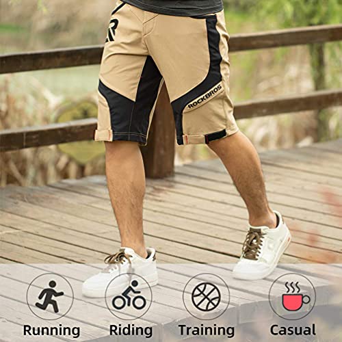 ROCKBROS Pantalones Cortos de Bicicleta 4D Acolchado con Ropa Interior Bolsillos Ciclismo Deporte MTB Montaña para Hombres