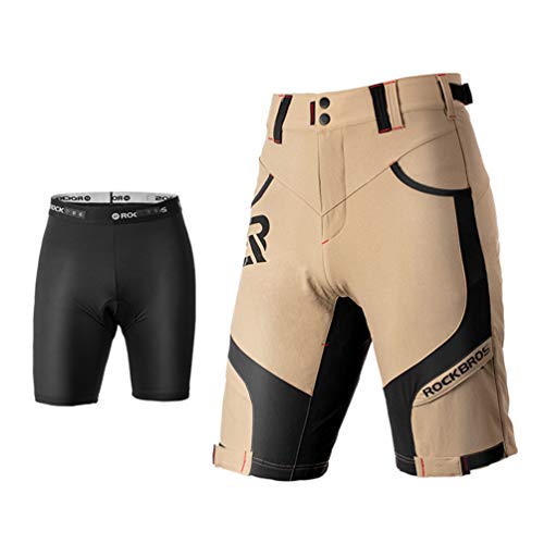 ROCKBROS Pantalones Cortos de Bicicleta 4D Acolchado con Ropa Interior Bolsillos Ciclismo Deporte MTB Montaña para Hombres