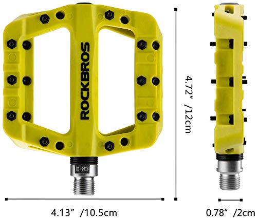 ROCKBROS Pedales Bicicleta de Nylon, para MTB BMX Bicicleta Carretera Gran Plataforma Antideslizante Ligeros, 9/16 Pulgadas