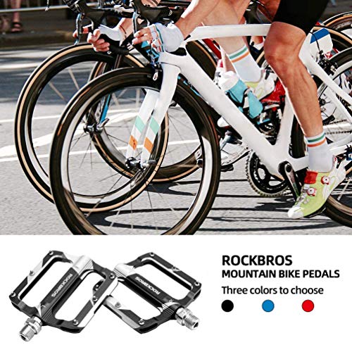 ROCKBROS Pedales de Bicicleta MTB Carretera de Aleación de Aluminio 9/16 Plataforma Antideslizante Ligero Ciclismo