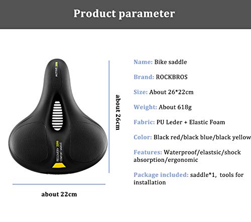 ROCKBROS Sillín Bicicleta Asiento de Espuma Viscoelástica para Ciclismo MTB Carretera Urbana Spinning, 26x22 cm