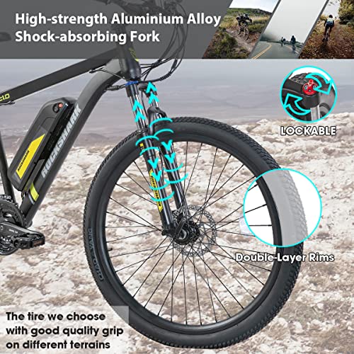 ROCKSHARK Bicicleta eléctrica de montaña Cuadro de Aluminio 26, 27,5, 29 Pulgadas Freno de Disco Shimano 21 velocidades Horquilla de suspensión con batería de 36V 104Ah E-Bike Gris y Azul