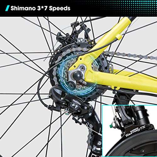 ROCKSHARK Bicicleta eléctrica de montaña Cuadro de Aluminio 26, 27,5, 29 Pulgadas Freno de Disco Shimano 21 velocidades Horquilla de suspensión con batería de 36V 104Ah E-Bike Gris y Azul
