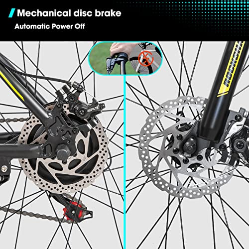 ROCKSHARK Bicicleta eléctrica de montaña Cuadro de Aluminio 26, 27,5, 29 Pulgadas Freno de Disco Shimano 21 velocidades Horquilla de suspensión con batería de 36V 104Ah E-Bike Gris y Azul