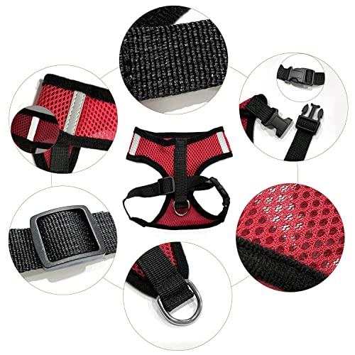 Rojo durable bebé perro gato cachorro mascota reflectante reflectante ligero confort chaleco transpirable suave paño de malla impermeable correa ajustable remolque arnés arnés plomo correa clip s m